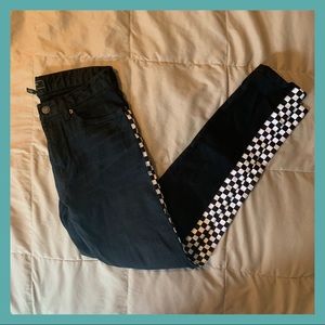 Black jeans - slit knee - checkered design